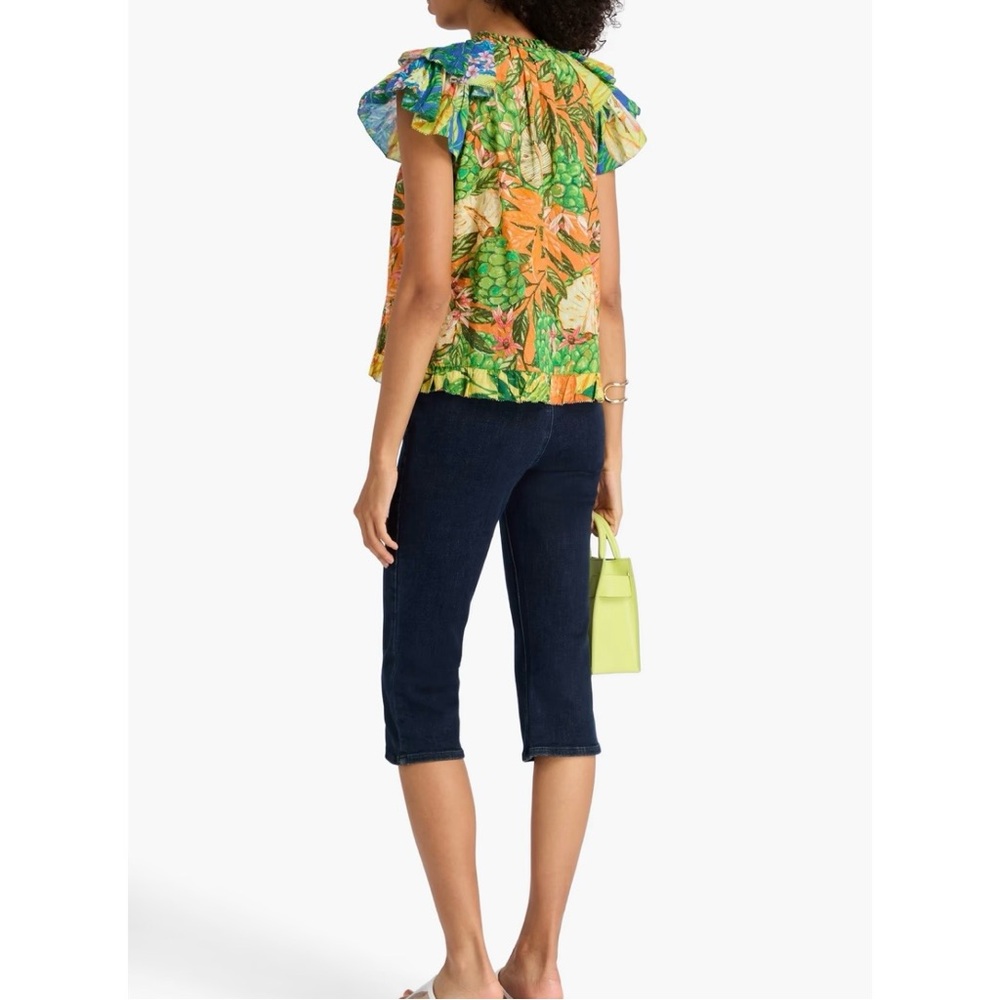 Farm Rio Sleeveless Ruffled Dotted Swiss Top. Extra Small. - Picture 3 of 9